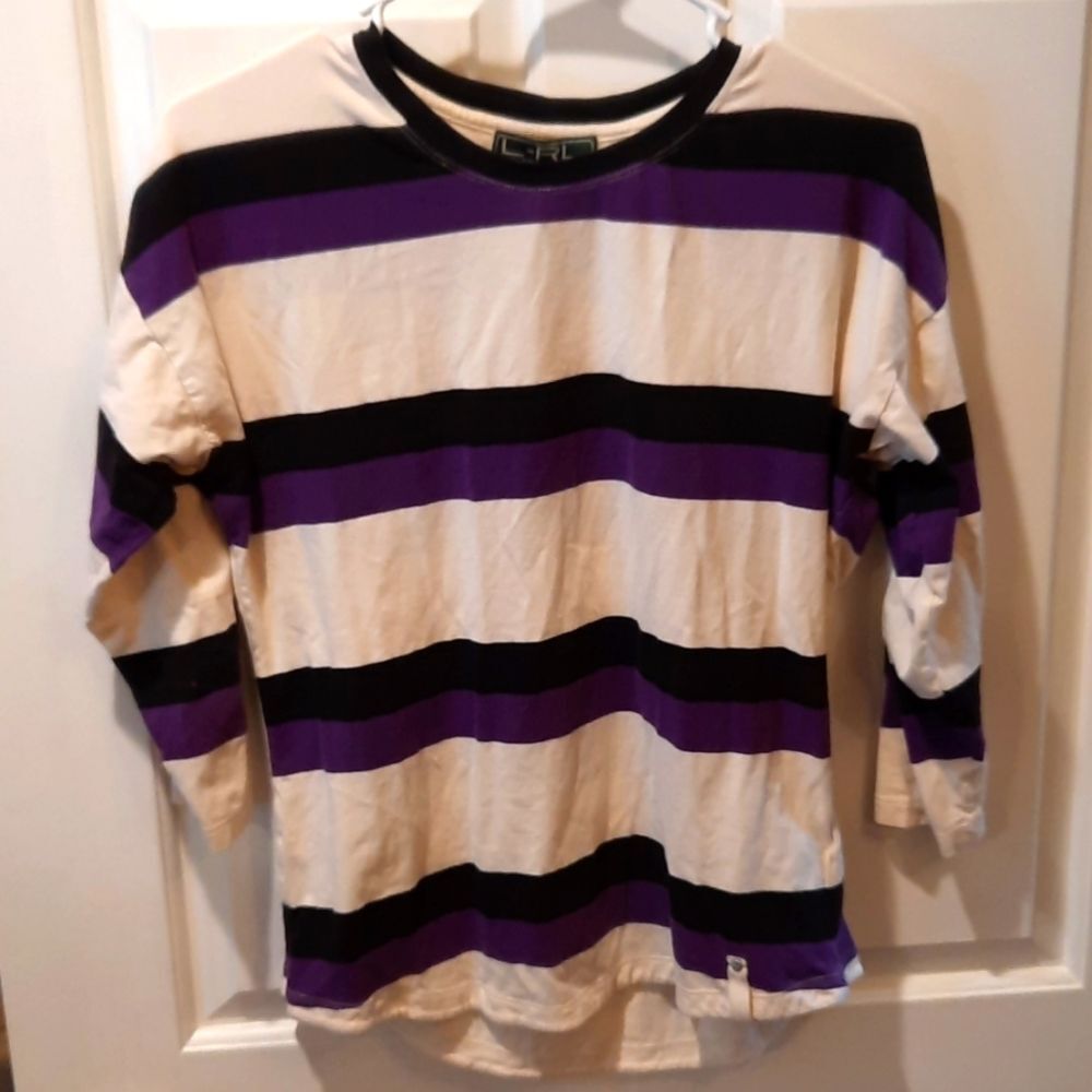 Ralph Lauren Active Shirt Medium White Purple Stripes Preppy Sporty Active